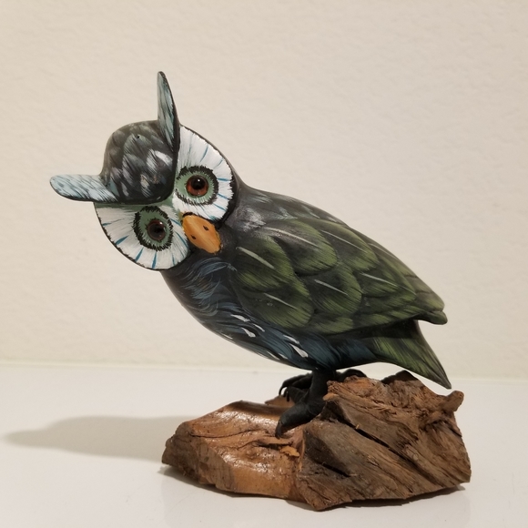 Handmade Wood Owl Figurine, Fork Art Primitive Wooden Owl Farmhouse Decor - Picture 1 of 10